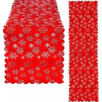 SPRINGOS Vánoční ubrus 180x33 cm Vločky červený