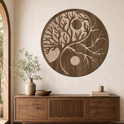 dřevo života 2 dílný dřevěný strom YIN YANG na stěnu Zvolte barvu dekoru: Ořech-Dub Sonoma, Zvolte rozměr Ø (cm): 60