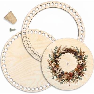 Woody Crafts Sada na košík 25 cm s prstencem a víkem - Boho věnec