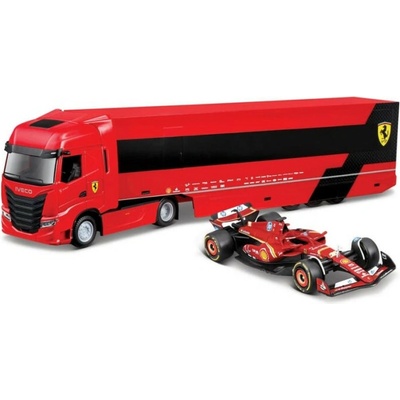 Bburago RACE Tahač s návěsem Iveco S Way + F1 Ferrari SF-24 2024) č. 16 Charles Leclerc 1:43