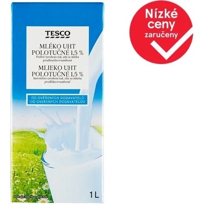 Tesco UHT Polotučné mléko 1,5% 1 l