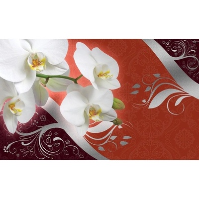 Preinterier FT2998 Fototapeta na stenu Biele kvety na oranžovom pozadí vlies 104cm x 70cm