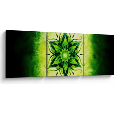 Obraz - Kvetinová mandala v zelenom pozadí, trojdielne 120x40 cm