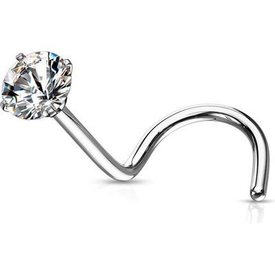 Šperky4U Zahnutý piercing do nosu čirý zirkon N0136C-030