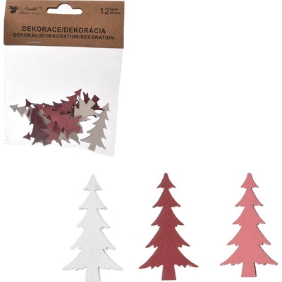 Indecor Drevený stromček ružovo-biely 4 cm (12 ks)