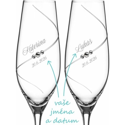 Svatební skleničky na sekt Diamante Silhouette s krystaly Swarovski 2 ks