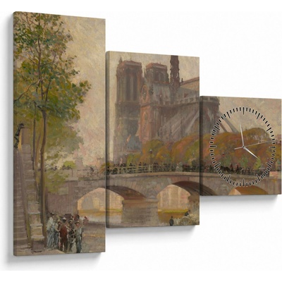Obraz - Robert William Vonnoh, Notre Dame de Paris, reprodukcia (s hodinami), trojdielne 90x70 cm s hodinami