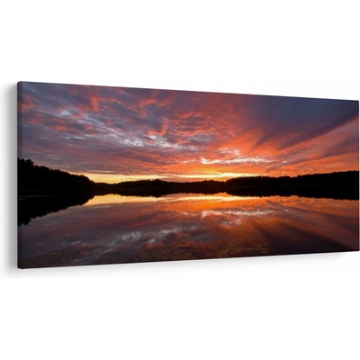 Obraz - Západ slnka nad jazerom, jednodielne 250x125 cm