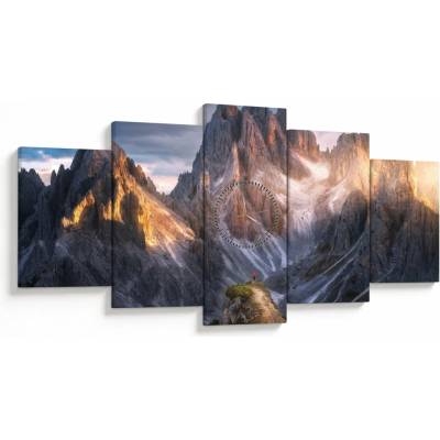 Obraz - Horská panoráma (s hodinami), päťdielne 150x80 cm s hodinami
