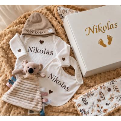 BabyDorty Dárkový textilní box pro miminko se jménem – BÉŽOVÝ NEUTRAL