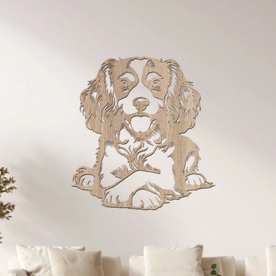 dřevo života Dřevěný obraz psa Kavalír King Charles španěl Zvolte rozměr šxv (cm): 57x60, Zvolte barvu dekoru: Dub Sonoma