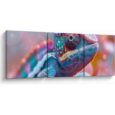 Obraz - Sfarbený chameleón (s hodinami), trojdielne 90x30 cm s hodinami
