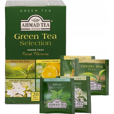 Ahmad Tea zelený čaj v nálevových vreckách Green Tea Selection 20 x 2 g