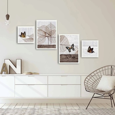 ASIR Obraz na MDF s rámem 4ks MOTÝLI 30 x 30 cm (2) 35 x 50 cm (2)