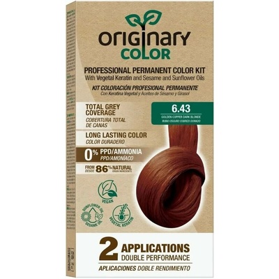 Herbatica Profesionální sada na barvení vlasů s keratinem a rostlinnými oleji Originary Color Barva: Zlatá měděná tmavá blond 6/43