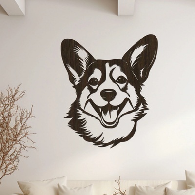 dřevo života Dřevěná dekorace na stěnu psa Corgi hlava Zvolte rozměr šxv (cm): 34x40, Zvolte barvu dekoru: Wenge