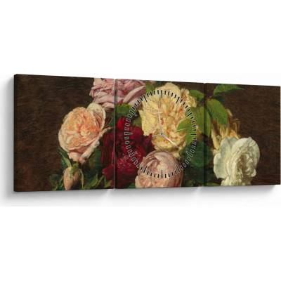 Obraz - Henri Fantin-Latour, Roses de Nice on a Table, reprodukcia (s hodinami), trojdielne 90x30 cm s hodinami