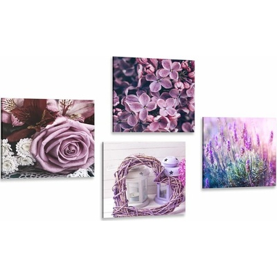 Set obrazů nádherné fialové květiny se srdíčkem - 4x 60x60