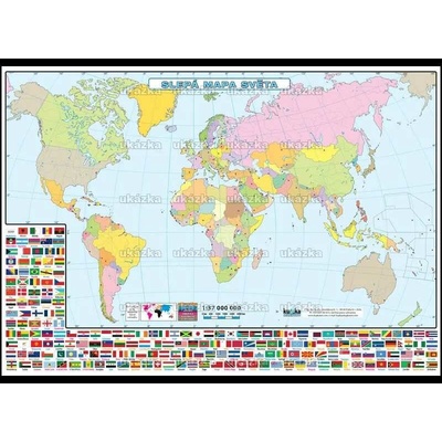 nakladatelství Kupka Slepá mapa světa (politická) A3 (42x30 cm), bez lišt