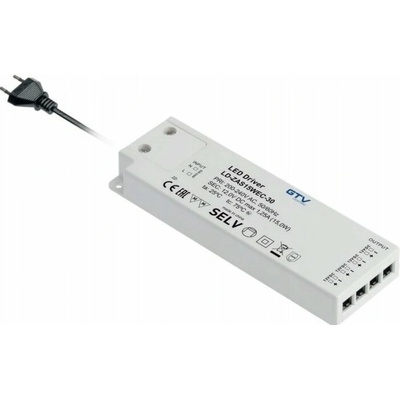 GTV LED napájecí zdroj SLIM EASY CLICK 12V, 30W, vstup 220-240VAC, IP20, rozměry 160x50x18 mm s mini zesilovačem a kabelem