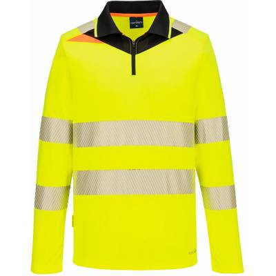 Portwest DX419 DX4 Hi-Vis Polokošeľa so zipsom L/S Žltá/Čierna 6XL