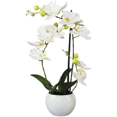 Umelá kvetina orchidea phalaenopsis 3D-tlač v keramickom kvetináči 42 cm biela Real Touch
