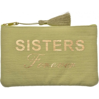 Clayre & Eef látková toaletní taštička se střapcem Sisters Forever zelená