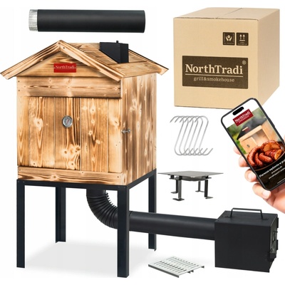 TRENDIE Udírna dřevěná s kovovým komínem