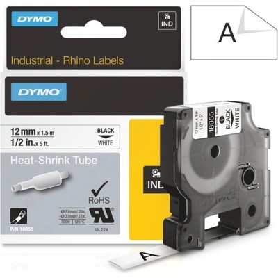 Páska Dymo Rhino bužírky, 12mm (18055) bílá, černý tisk, 1,5m