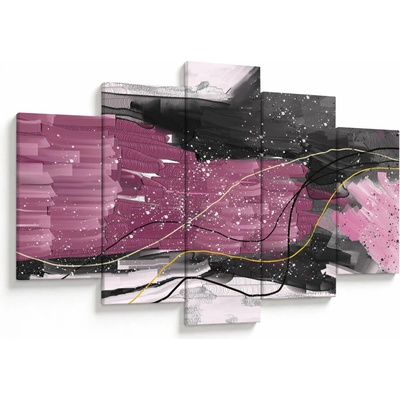 Obraz - Ružovo-čierna abstrakcia, päťdielne 150x105 cm