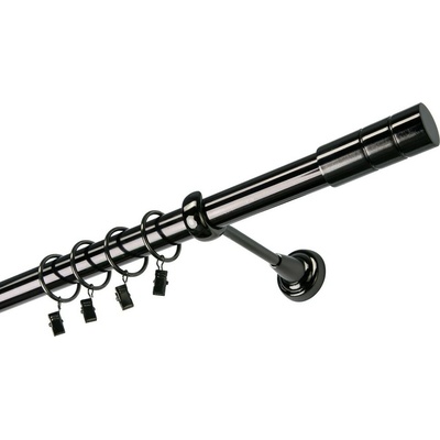 OK-GarnýžeCY Garnýž kovová jednořadá 25mm Cylinder onyx 120 cm do stěny / kroužky s žabkou