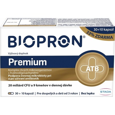 Biopron Premium probiotiká a prebiotiká pri a po užívaní antibiotík 30+10 toboliek