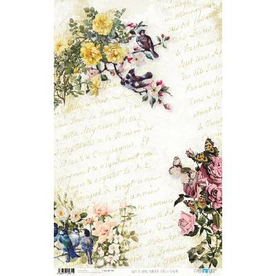 Rýžový papír 54x33 ROMANTIC PTÁCI A KVĚTINY - Rice Paper 54x33 ROMÁNTIC BIRDS AND FLOWERS