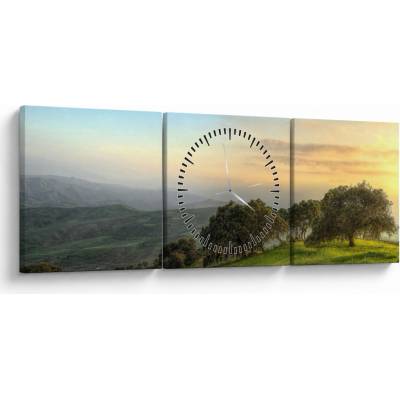 Obraz - Výhľad z kopca (s hodinami), trojdielne 90x30 cm s hodinami