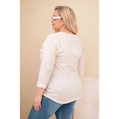 Kesi Dámska blúzka Plus Size s potlačou a perličkami mätová Béžová