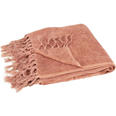 J-Line by Jolipa Růžový pléd se střapci a viskózou Plaid Tassel 170x130x0,5