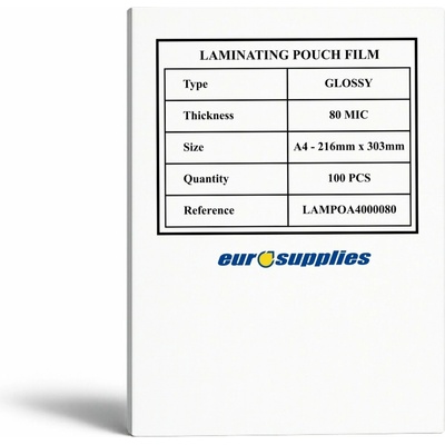 Laminovací fólie EUROSUPPLIES A4/160 lesklé - balení 100 ks (LAMPOA4000080 a 43859730858)