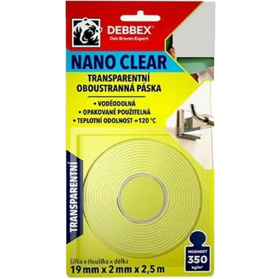 Den Braven Nano Clear obojstranná transparentná páska 19 mm x 2,5 m x 2 mm