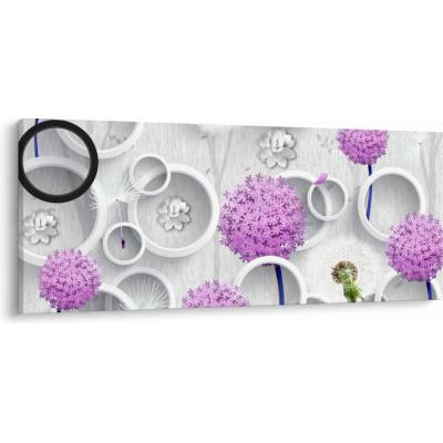 Obraz 3D abstrakcie s kruhmi a kvetinami, jednodielne 120x50 cm