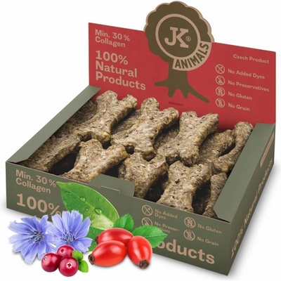 JK ANIMALS přírodní kost natural s hmyzí moučkou a šípkem 0 5 % přírodní pamlsek s obsahem min. 30 % kolagenu pro psy 10 cm 27 ks vu 650 g