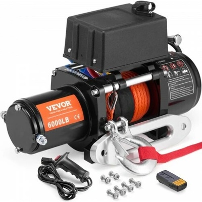VEVOR Elektrický naviják pro nákladní automobily, 2721,6 kg, syntetické lano, vodotěsné, dálkové ovládání