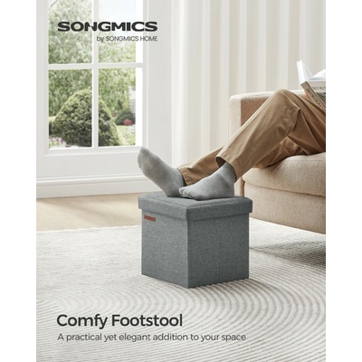 SONGMICS Taburet SQUARE s úložným prostorem 30 x 30 x 30 cm světle šedá