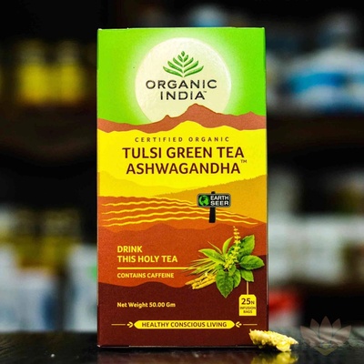 ORGANIC INDIA TULSI SE ZELENÝM ČAJEM A AŠVAGANDOU 25 ks