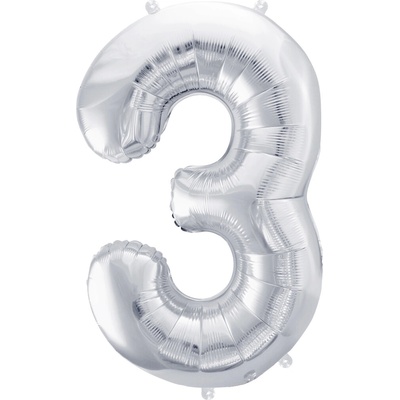 PartyDeco Fóliový balónek číslo 3 stříbrný 86 cm