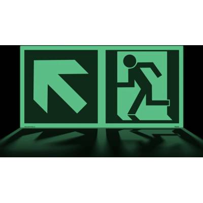 Traiva s.r.o Nouzový východ (vlevo nahoru) EN ISO 7010 Verze: Plast 200 x 100 mm tl. 1.1 mm - fotoluminiscenční - Kód: 16735
