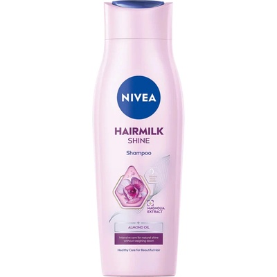 Nivea Hairmilk Natural Shine ošetrujúci šampón na unavené vlasy bez lesku 250 ml