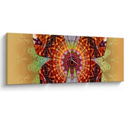 Obraz - Etno motýľ (s hodinami), trojdielne 90x30 cm s hodinami