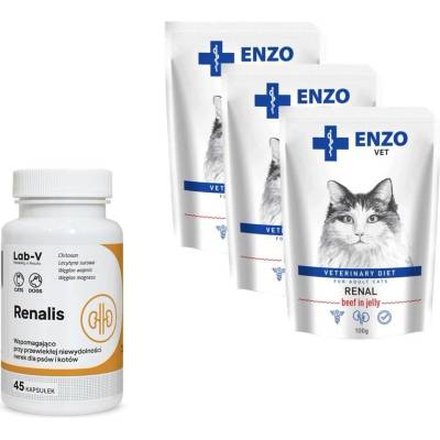 ENZO VET Renal s hovězím masem v želé pro kočky 3 x 100 g + LAB-V Renalis 45 tablet