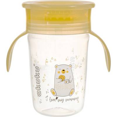 Akuku Nevylévající hrneček s úchyty I love mum Mummy 240 ml transparentní/žlutý
