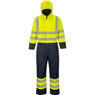 PortWest HI-VIS CONTRAST S485 zateplená reflexní kombinéza HV žlutá/námořní modrá